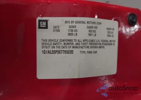 2006 Chevrolet Cobalt Lt from USA, damaged, VIN 1G1AL55F567769205